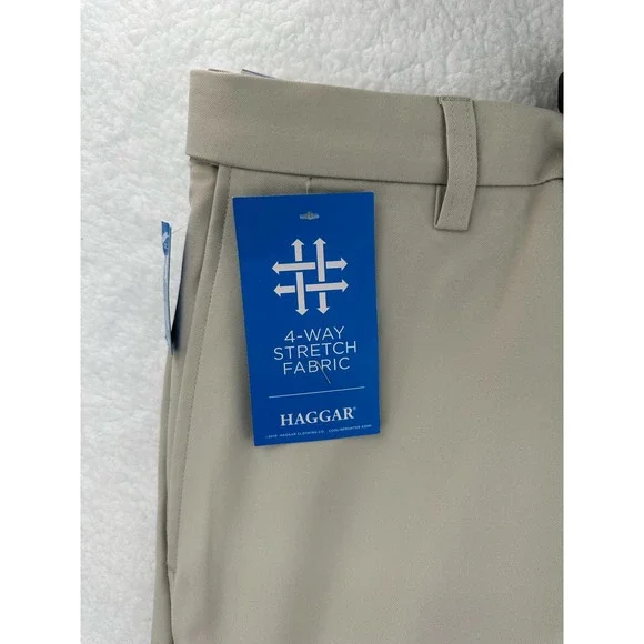 HAGGAR Mens Big & Tall Cool 18 PRO Classic-Fit Stretch Flat Tan Shorts Size 48 - Picture 5 of 11